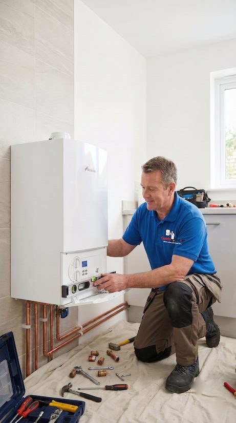 A Combi Care engineer commissioning a newly fitted combi boiler
