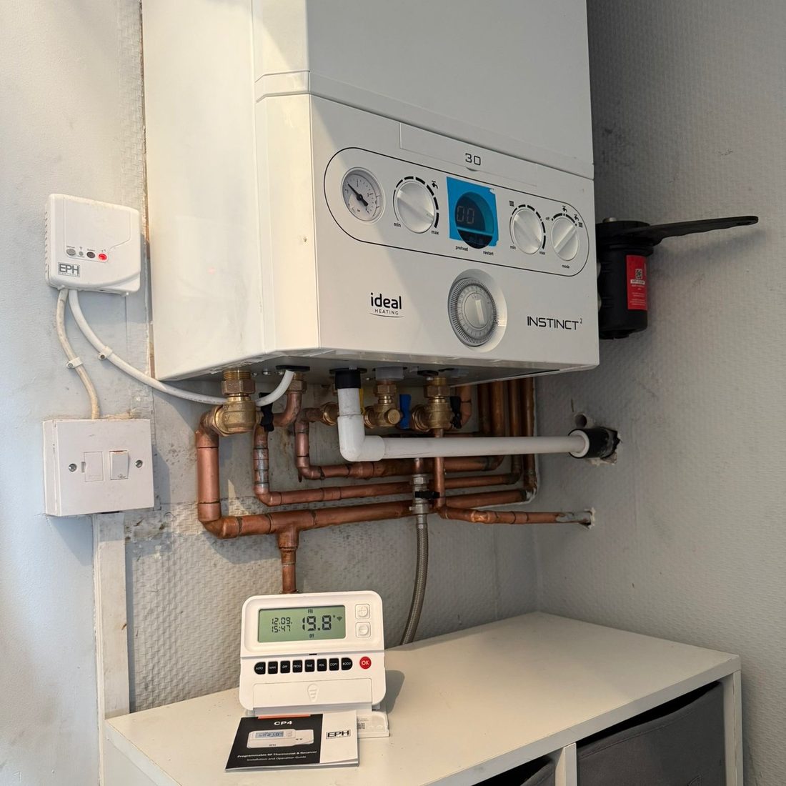 New combi boiler and controls with fresh copper pipework