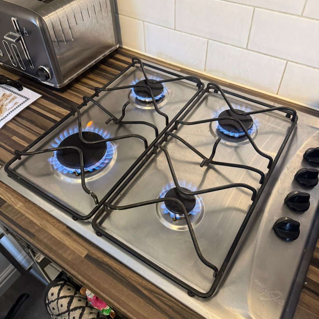 Newly fitted gas hob tested and running